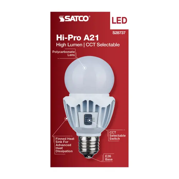 20 Watt LED A21 - High Lumen Output - 27K/40K/50K CCT Selectable - Medium Base - White Finish - 120V-277V - Image 6