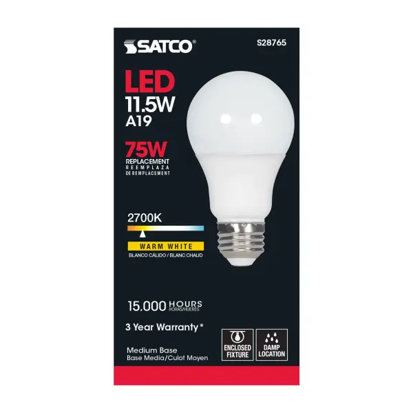11.5 Watt - A19 LED - 2700K - Medium base - 220 deg. Beam Angle -120 Volt - Image 3