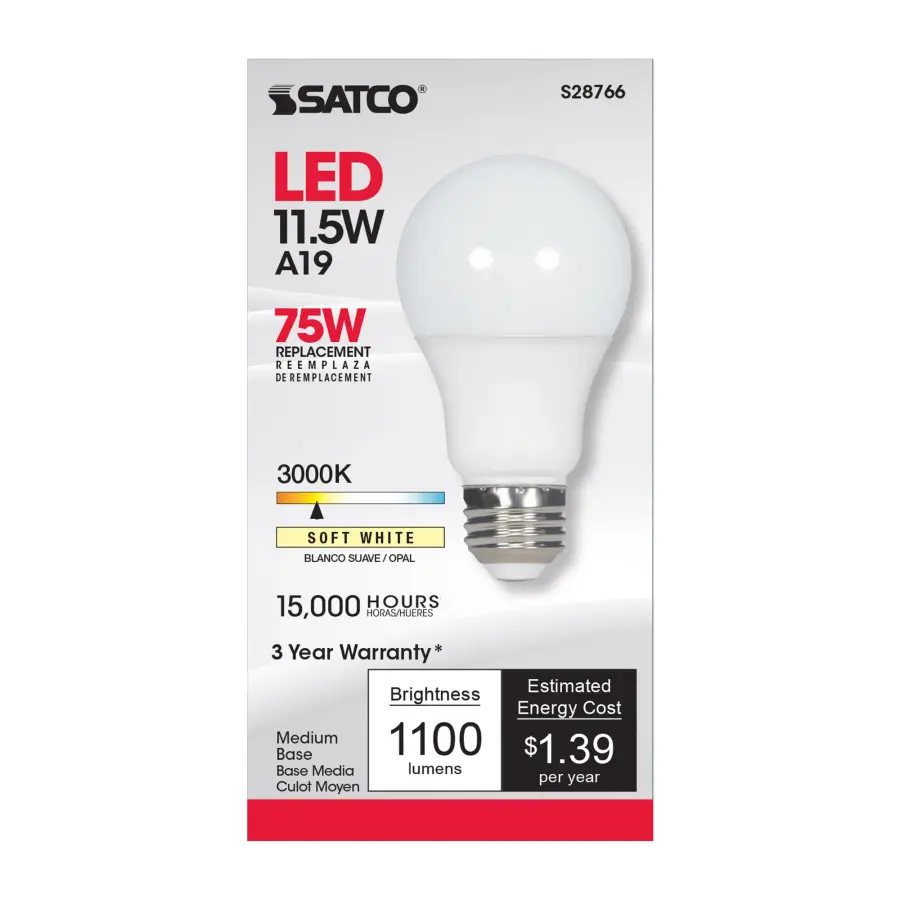11.5 Watt - A19 LED - 3000K - Medium base - 220 deg. Beam Angle -120 Volt - Image 2