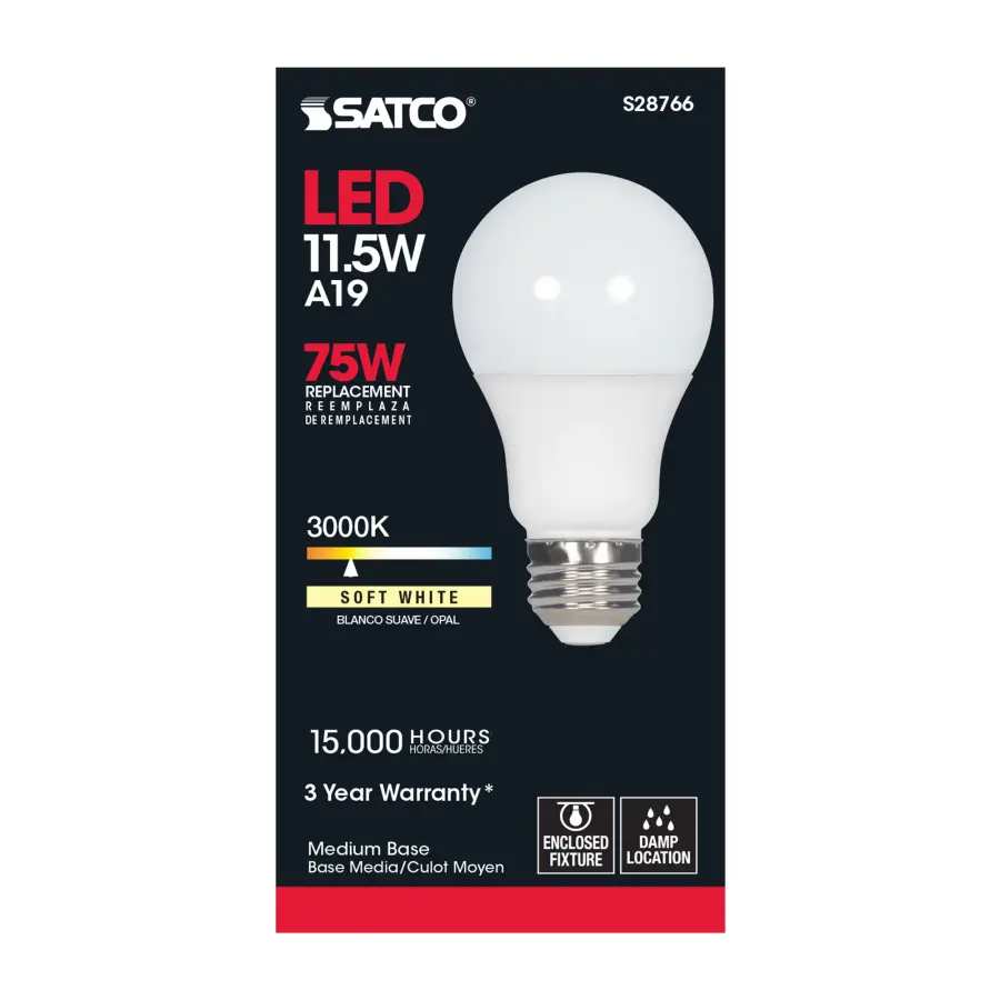 11.5 Watt - A19 LED - 3000K - Medium base - 220 deg. Beam Angle -120 Volt - Image 3