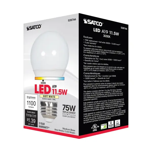 11.5 Watt - A19 LED - 3000K - Medium base - 220 deg. Beam Angle -120 Volt - Image 6