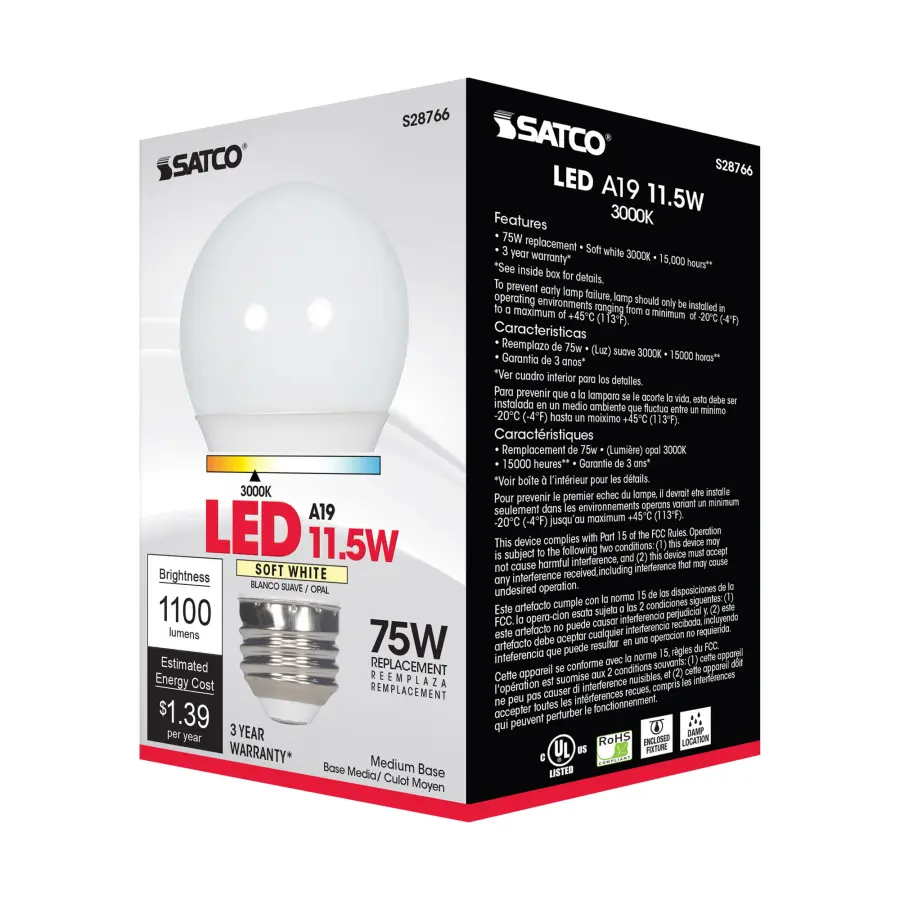 11.5 Watt - A19 LED - 3000K - Medium base - 220 deg. Beam Angle -120 Volt - Image 6
