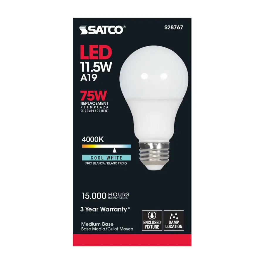 11.5 Watt - A19 LED - 4000K - Medium base - 220 deg. Beam Angle -120 Volt - Image 3