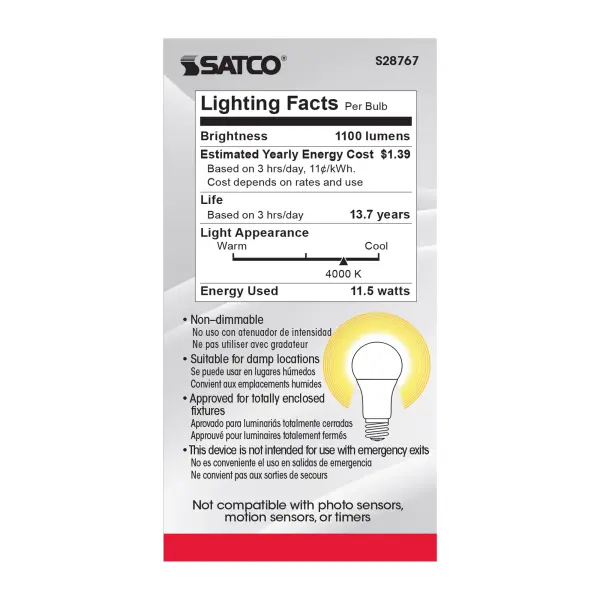 11.5 Watt - A19 LED - 4000K - Medium base - 220 deg. Beam Angle -120 Volt - Image 5