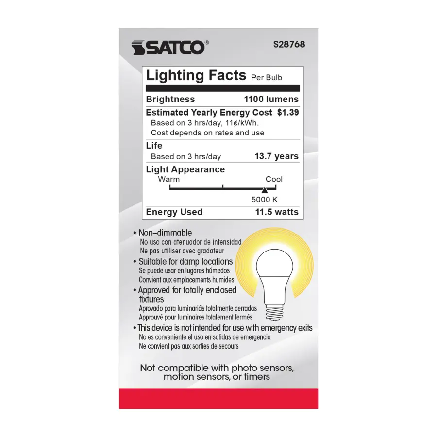 11.5 Watt - A19 LED - 5000K - Medium base - 220 deg. Beam Angle -120 Volt - Image 5