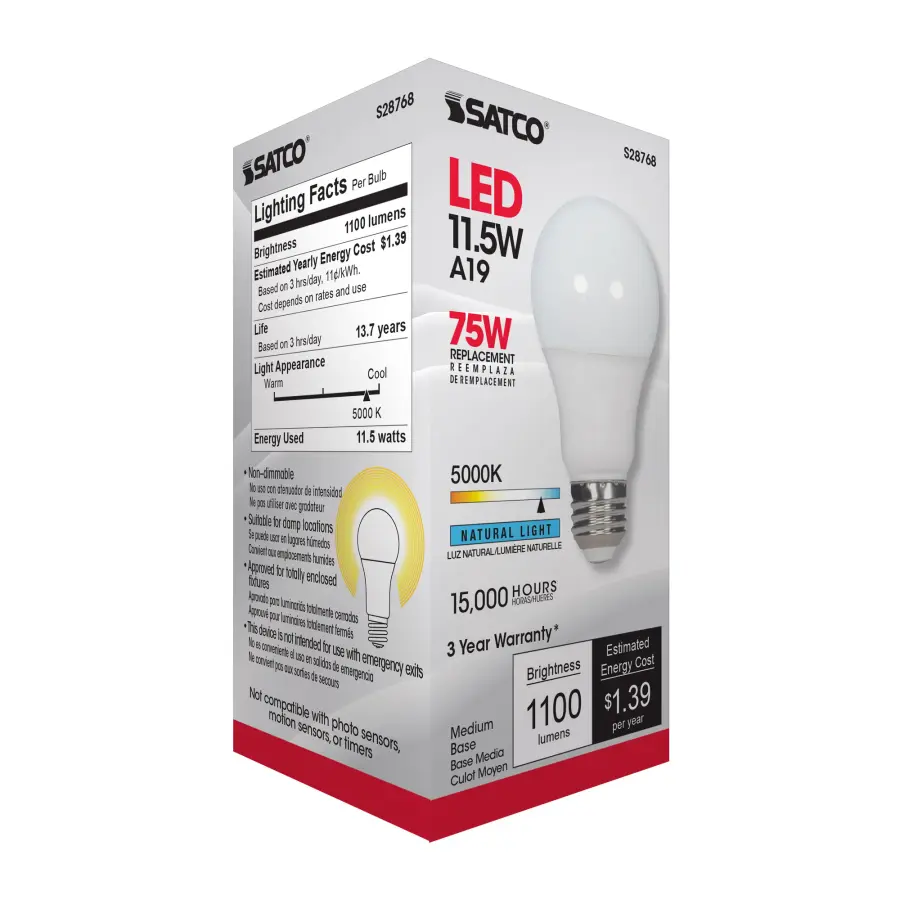 11.5 Watt - A19 LED - 5000K - Medium base - 220 deg. Beam Angle -120 Volt - Image 7