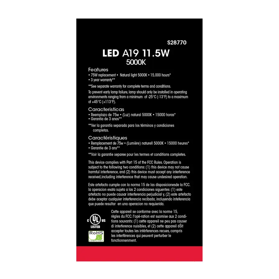 11.5 Watt - A19 LED - 5000K - Medium base - 220 deg. Beam Angle -120 Volt - 4-pack - Image 4
