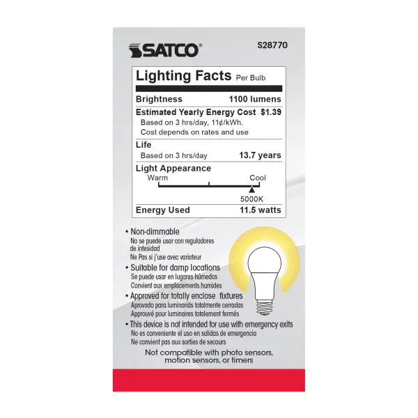 11.5 Watt - A19 LED - 5000K - Medium base - 220 deg. Beam Angle -120 Volt - 4-pack - Image 5