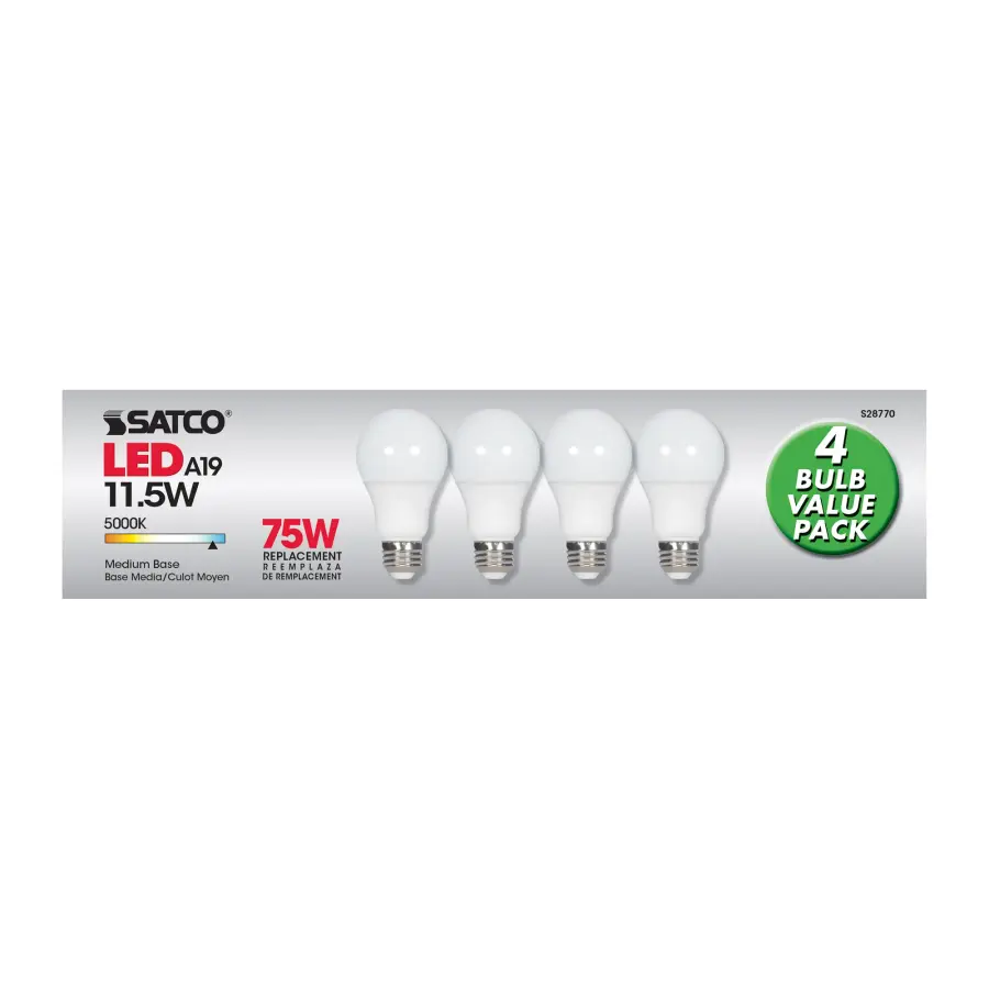 11.5 Watt - A19 LED - 5000K - Medium base - 220 deg. Beam Angle -120 Volt - 4-pack - Image 8