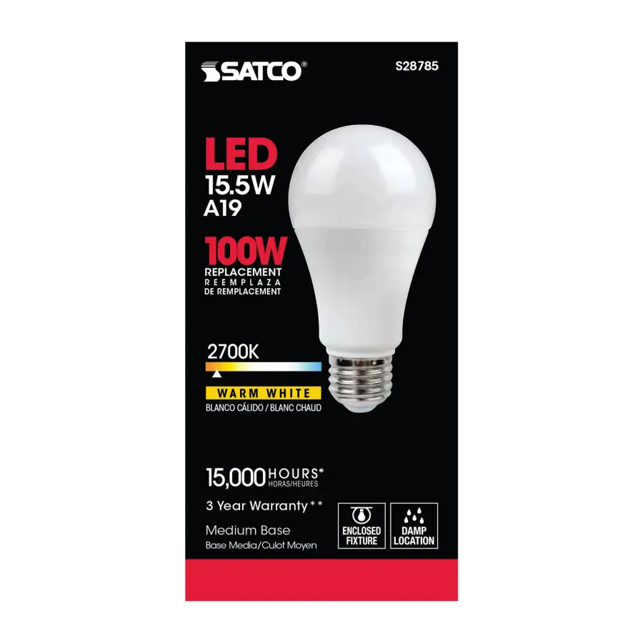 15.5 Watt - A19 LED - 2700K - Medium base - 220 deg. Beam Angle -120 Volt - Image 3