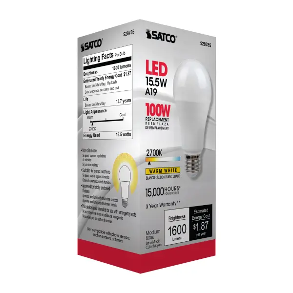 15.5 Watt - A19 LED - 2700K - Medium base - 220 deg. Beam Angle -120 Volt - Image 7