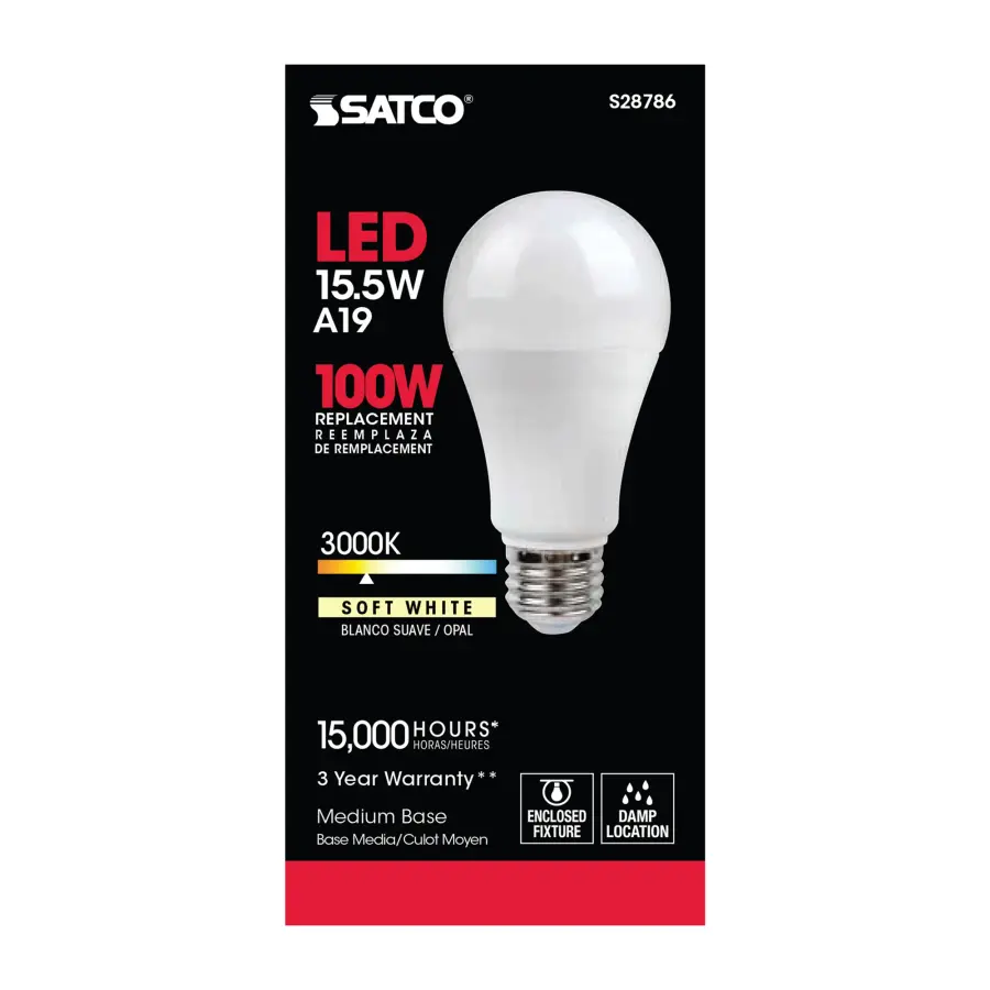 15.5 Watt - A19 LED - 3000K - Medium base - 220 deg. Beam Angle -120 Volt - Image 3
