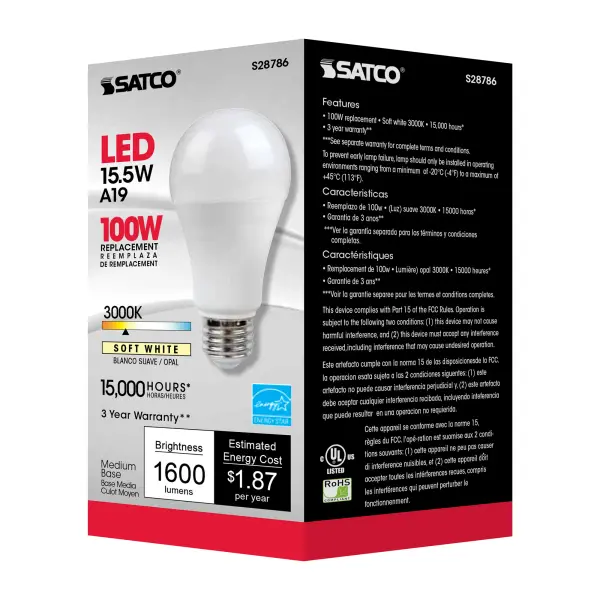 15.5 Watt - A19 LED - 3000K - Medium base - 220 deg. Beam Angle -120 Volt - Image 7