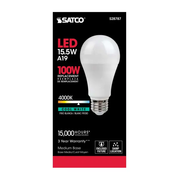 15.5 Watt - A19 LED - 4000K - Medium base - 220 deg. Beam Angle -120 Volt - Image 3