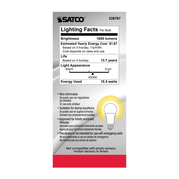15.5 Watt - A19 LED - 4000K - Medium base - 220 deg. Beam Angle -120 Volt - Image 5
