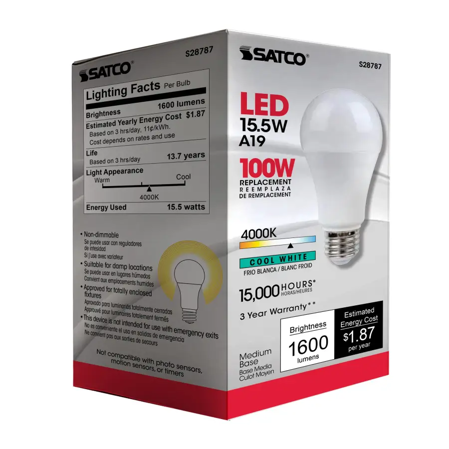 15.5 Watt - A19 LED - 4000K - Medium base - 220 deg. Beam Angle -120 Volt - Image 6