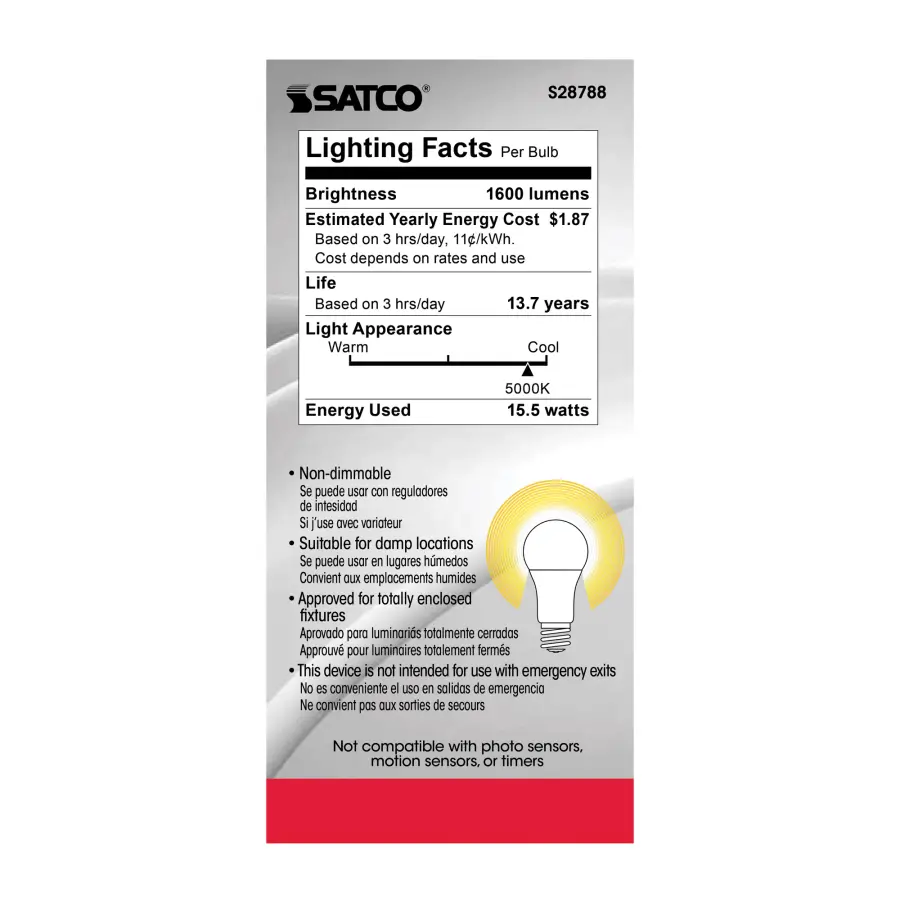 15.5 Watt - A19 LED - 5000K - Medium base - 220 deg. Beam Angle -120 Volt - Image 5