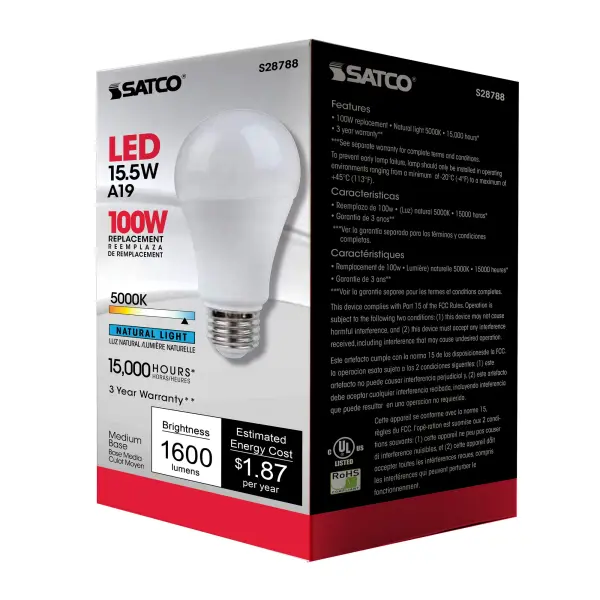 15.5 Watt - A19 LED - 5000K - Medium base - 220 deg. Beam Angle -120 Volt - Image 7