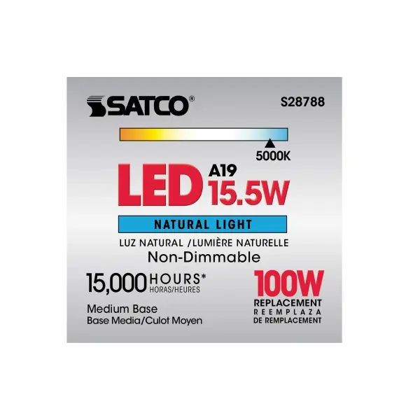15.5 Watt - A19 LED - 5000K - Medium base - 220 deg. Beam Angle -120 Volt - Image 9