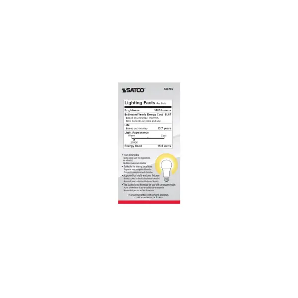 15.5 Watt - A19 LED - 2700K - Medium base - 220 deg. Beam Angle -120 Volt - 4-pack - Image 7