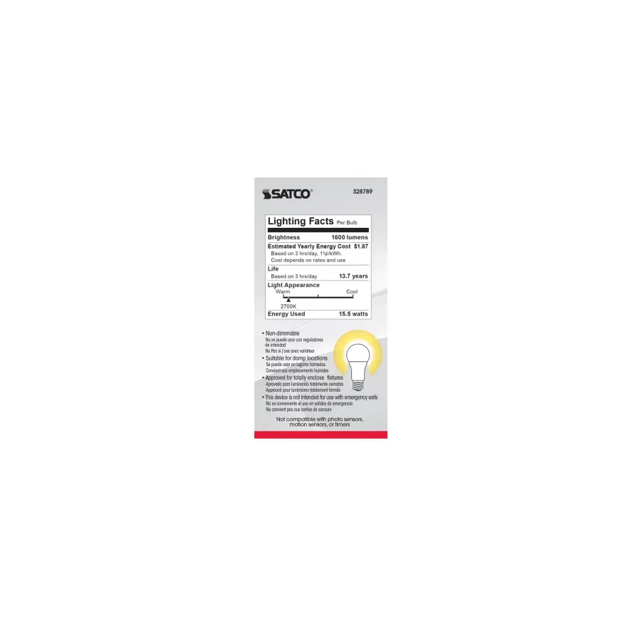 15.5 Watt - A19 LED - 2700K - Medium base - 220 deg. Beam Angle -120 Volt - 4-pack - Image 7