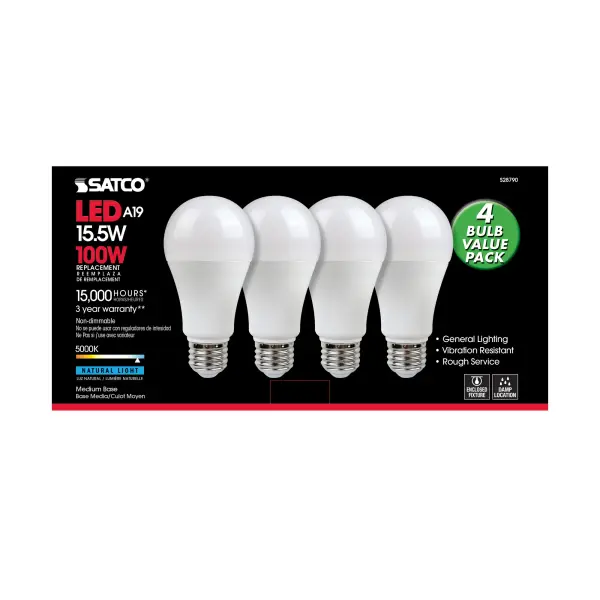 15.5 Watt - A19 LED - 5000K - Medium base - 220 deg. Beam Angle -120 Volt - 4-pack - Image 3