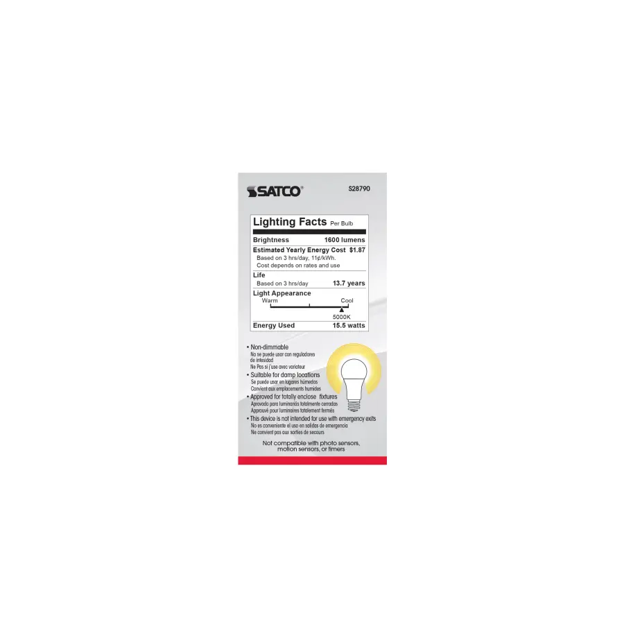 15.5 Watt - A19 LED - 5000K - Medium base - 220 deg. Beam Angle -120 Volt - 4-pack - Image 5