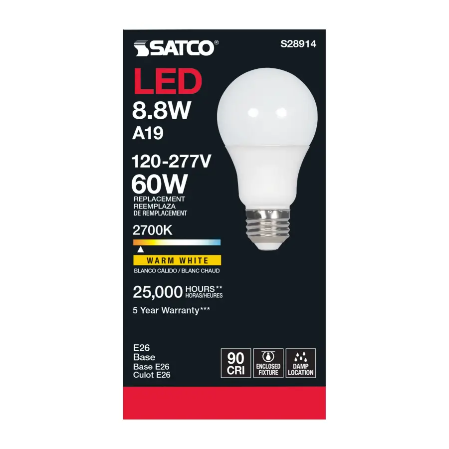 8.8W - A19 LED - 2700K - Medium base - 220 deg. Beam Angle - 120-277V - Image 4