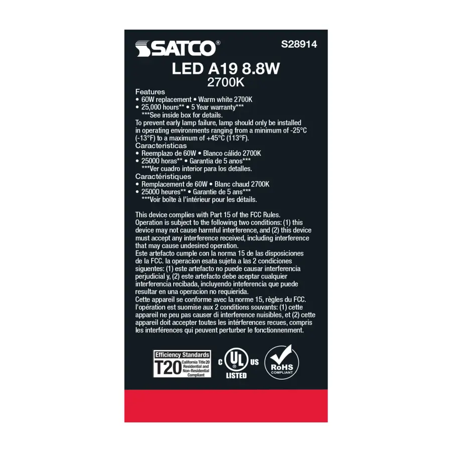 8.8W - A19 LED - 2700K - Medium base - 220 deg. Beam Angle - 120-277V - Image 5