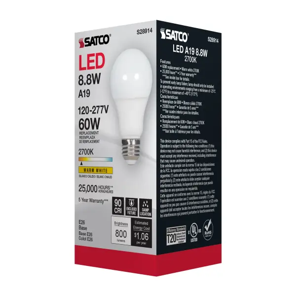 8.8W - A19 LED - 2700K - Medium base - 220 deg. Beam Angle - 120-277V - Image 7