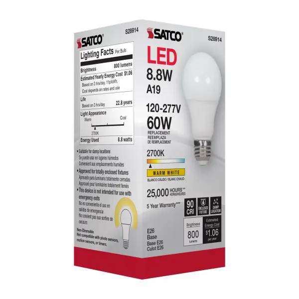 8.8W - A19 LED - 2700K - Medium base - 220 deg. Beam Angle - 120-277V - Image 8