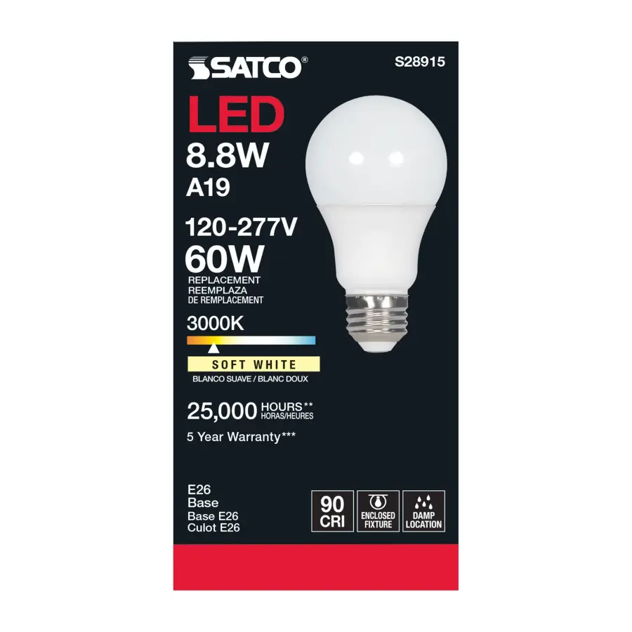 8.8W - A19 LED - 3000K - Medium base - 220 deg. Beam Angle - 120-277V - Image 4