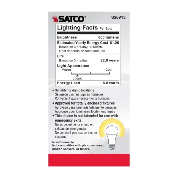 8.8W - A19 LED - 3000K - Medium base - 220 deg. Beam Angle - 120-277V - Image 6