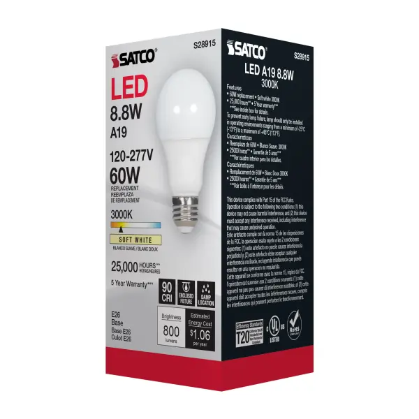 8.8W - A19 LED - 3000K - Medium base - 220 deg. Beam Angle - 120-277V - Image 7