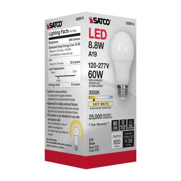 8.8W - A19 LED - 3000K - Medium base - 220 deg. Beam Angle - 120-277V - Image 8