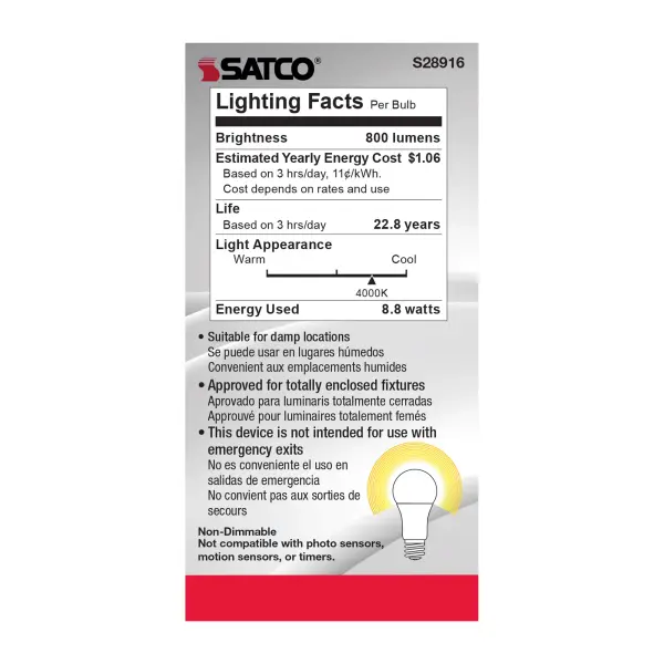 8.8W - A19 LED - 4000K - Medium base - 220 deg. Beam Angle - 120-277V - Image 4