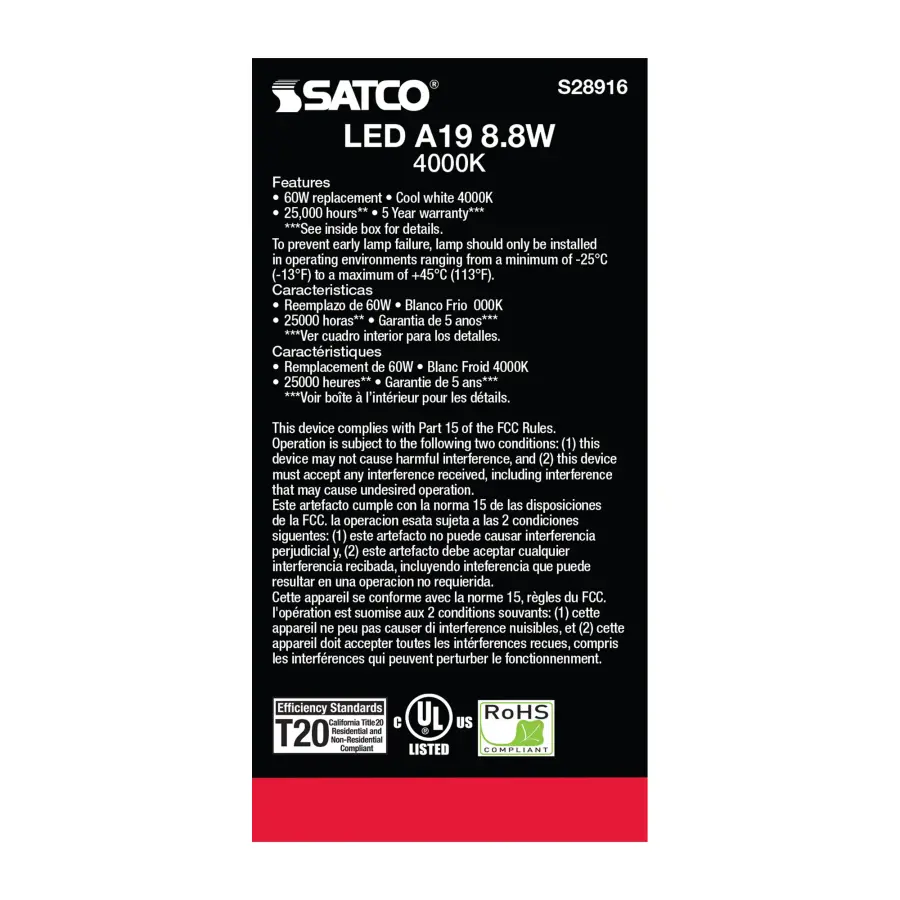 8.8W - A19 LED - 4000K - Medium base - 220 deg. Beam Angle - 120-277V - Image 5