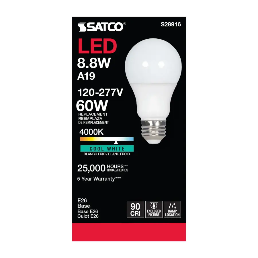 8.8W - A19 LED - 4000K - Medium base - 220 deg. Beam Angle - 120-277V - Image 6