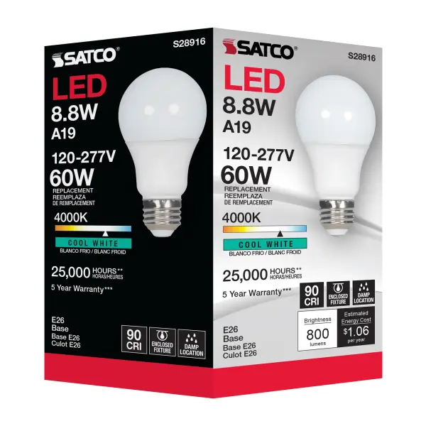 8.8W - A19 LED - 4000K - Medium base - 220 deg. Beam Angle - 120-277V - Image 7