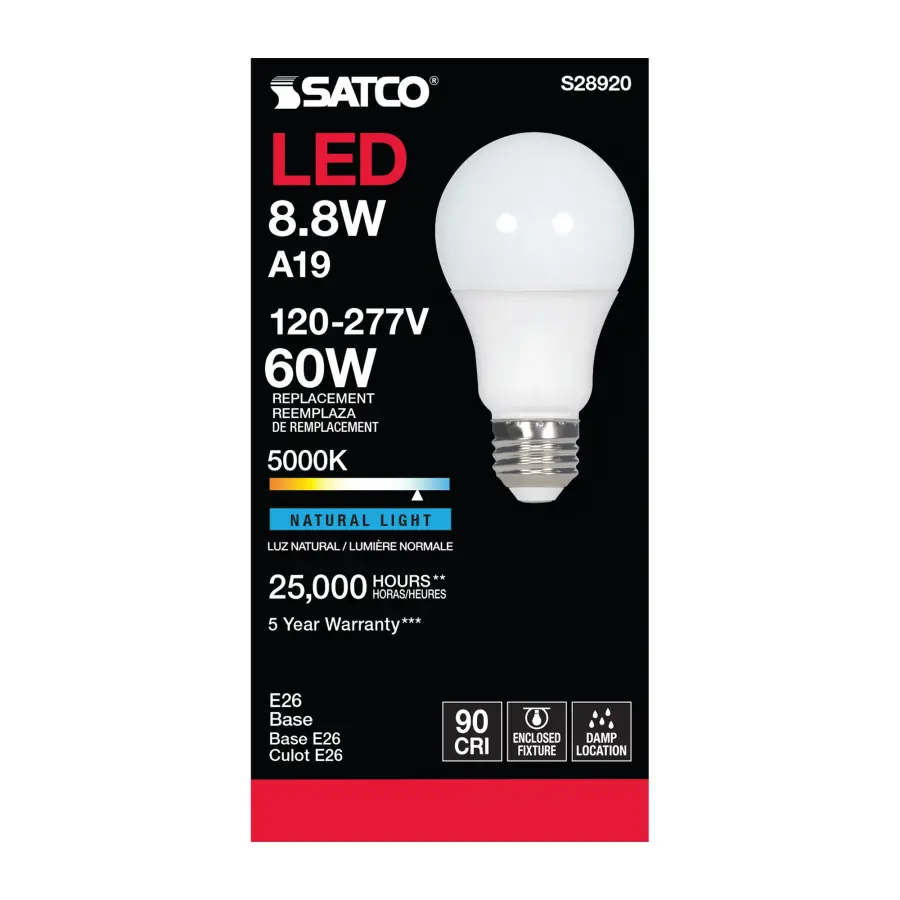 8.8W - A19 LED - 5000K - Medium base - 220 deg. Beam Angle - 120-277V - Image 4
