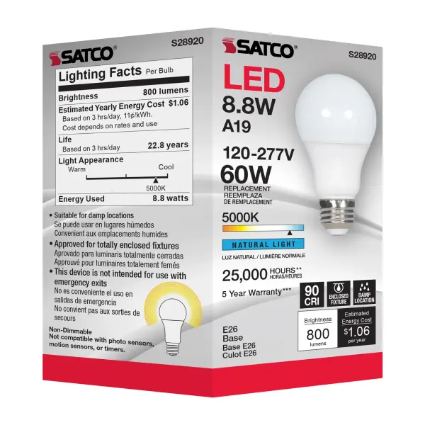 8.8W - A19 LED - 5000K - Medium base - 220 deg. Beam Angle - 120-277V - Image 7