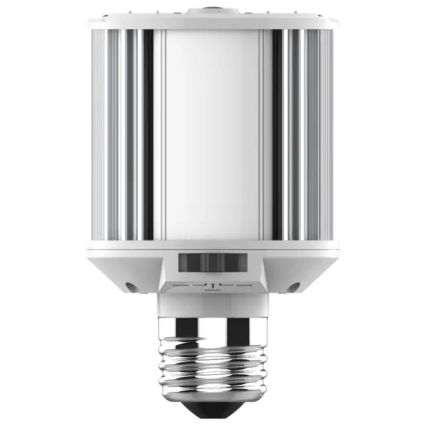 Satco's wattage and CCT selectable Hi-Pro LED lamp is an energy efficient lighting solution for large scale lighting applications. Designed to focus clean and efficient LED light at 180 degrees from higher fixtures, this lamp is perfect for parks, parking lots, or anywhere a cascade of light is needed for safety and impact. This versatile lamp is dimmable and delivers 50,000 hours of illumination. - alternate view
