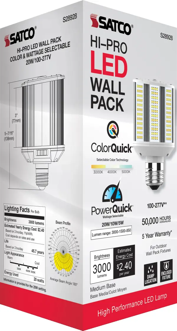 5/10/20 Wattage Selectable - LED Hi-Pro Wall Pack - CCT Selectable 3K/4K/5K - Type B - Ballast Bypass - Medium base - 100-277 Volt - ColorQuick Technology - PowerQuick Technology - Image 11