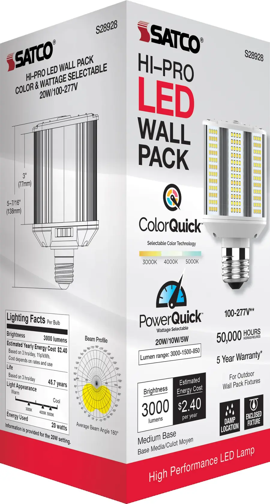 5/10/20 Wattage Selectable - LED Hi-Pro Wall Pack - CCT Selectable 3K/4K/5K - Type B - Ballast Bypass - Medium base - 100-277 Volt - ColorQuick Technology - PowerQuick Technology - Image 11
