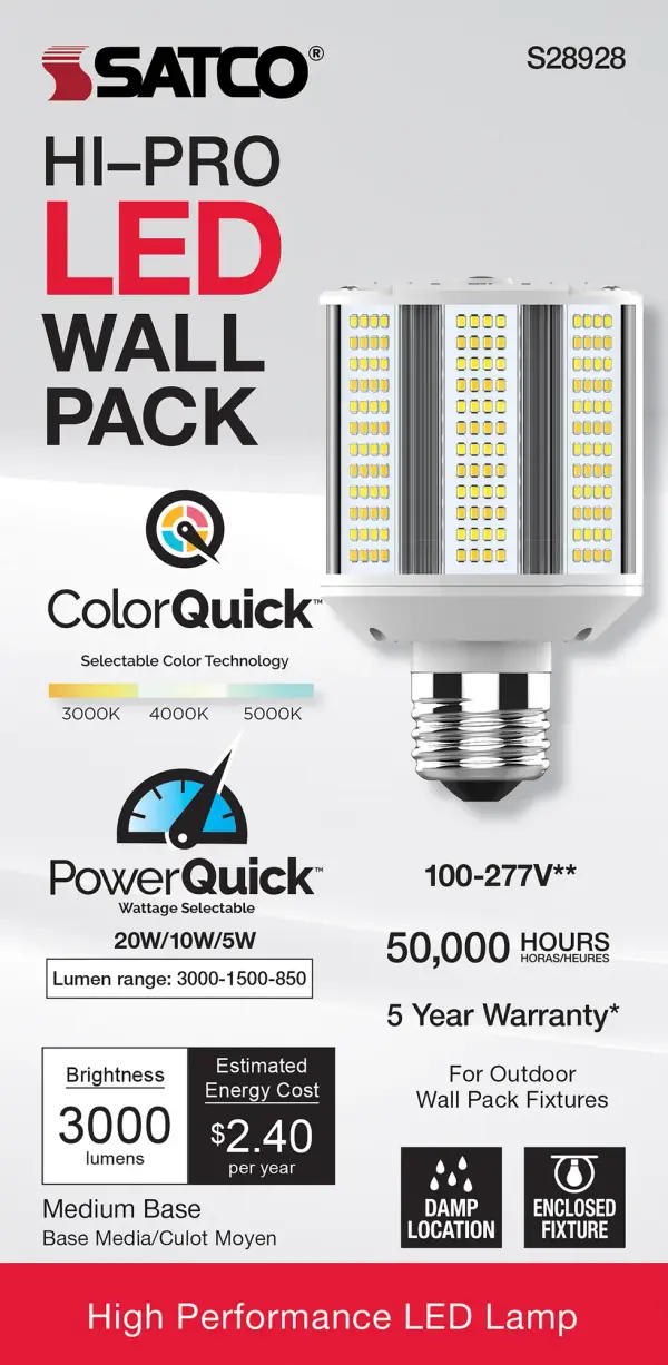 5/10/20 Wattage Selectable - LED Hi-Pro Wall Pack - CCT Selectable 3K/4K/5K - Type B - Ballast Bypass - Medium base - 100-277 Volt - ColorQuick Technology - PowerQuick Technology - Image 8