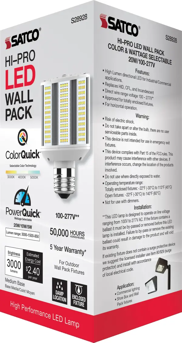 5/10/20 Wattage Selectable - LED Hi-Pro Wall Pack - CCT Selectable 3K/4K/5K - Type B - Ballast Bypass - Medium base - 100-277 Volt - ColorQuick Technology - PowerQuick Technology - Image 10