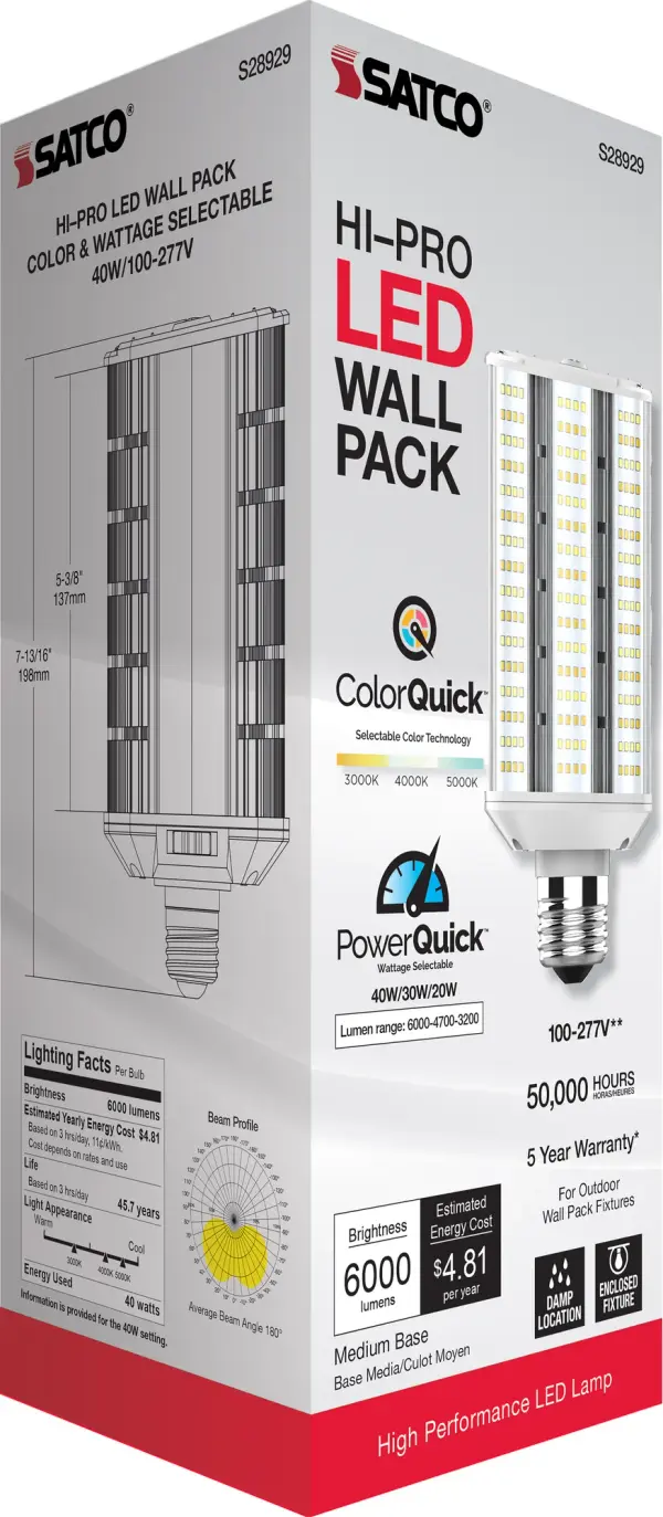 20/30/40 Wattage Selectable - LED Hi-Pro Wall Pack - CCT Selectable 3K/4K/5K - Type B - Ballast Bypass - Medium base - 100-277 Volt - ColorQuick Technology - PowerQuick Technology - Image 12