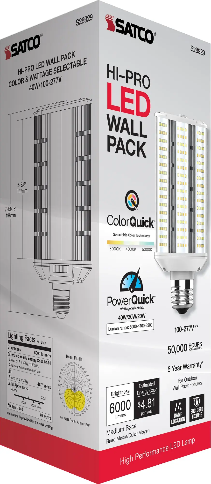 20/30/40 Wattage Selectable - LED Hi-Pro Wall Pack - CCT Selectable 3K/4K/5K - Type B - Ballast Bypass - Medium base - 100-277 Volt - ColorQuick Technology - PowerQuick Technology - Image 12