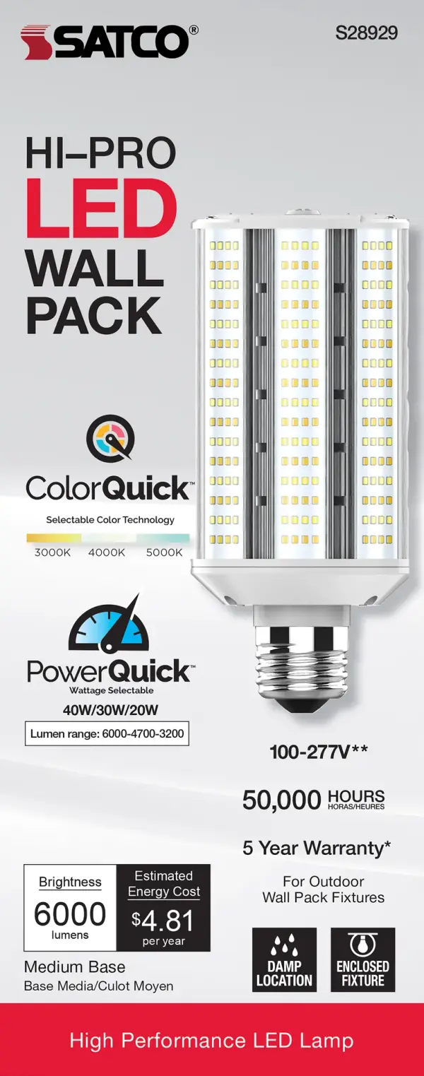 20/30/40 Wattage Selectable - LED Hi-Pro Wall Pack - CCT Selectable 3K/4K/5K - Type B - Ballast Bypass - Medium base - 100-277 Volt - ColorQuick Technology - PowerQuick Technology - Image 7