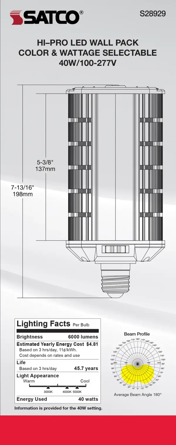 20/30/40 Wattage Selectable - LED Hi-Pro Wall Pack - CCT Selectable 3K/4K/5K - Type B - Ballast Bypass - Medium base - 100-277 Volt - ColorQuick Technology - PowerQuick Technology - Image 9